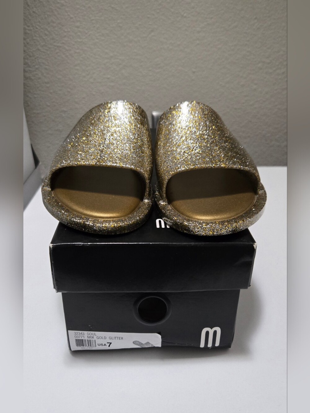 Melissa Golden Glitter Slide Sandals